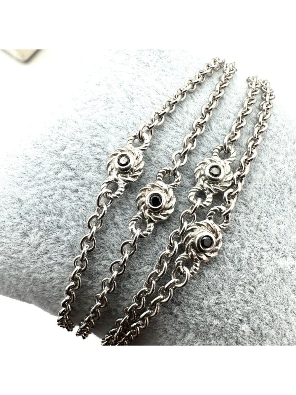 Judith Ripka Necklace Sterling Silver Black Spinel Station Chain 34 Inch